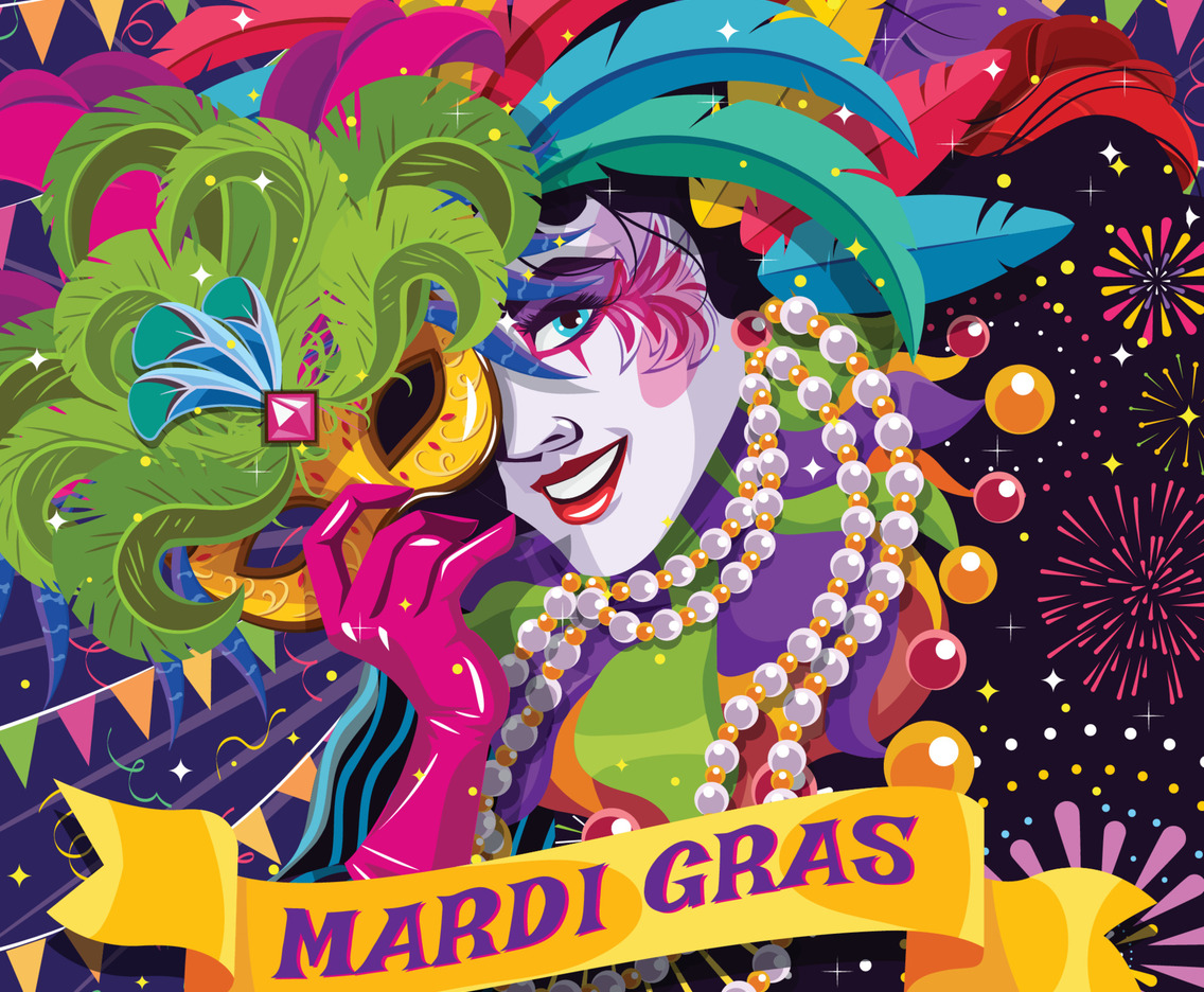 Mardi Gras Carnival Concept with Woman in Clown Makeup and Mask