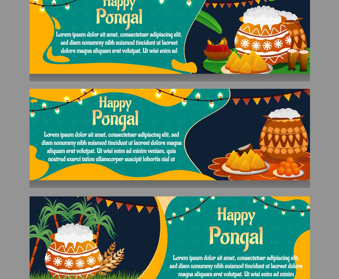 Set of Happy Pongal Banners
