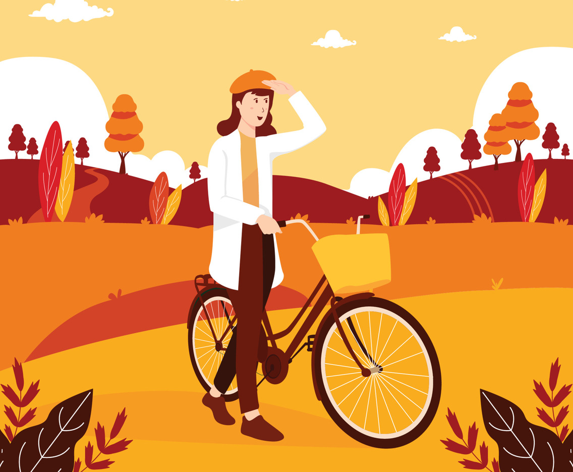 Woman with Bicycle Looking at the Distance