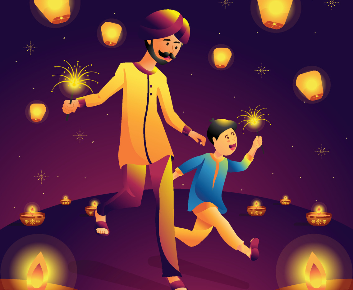 Father and Son at Diwali Festival