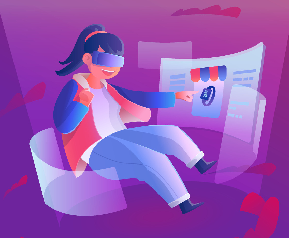 Young Woman Excited Online Shopping with Virtual Reality