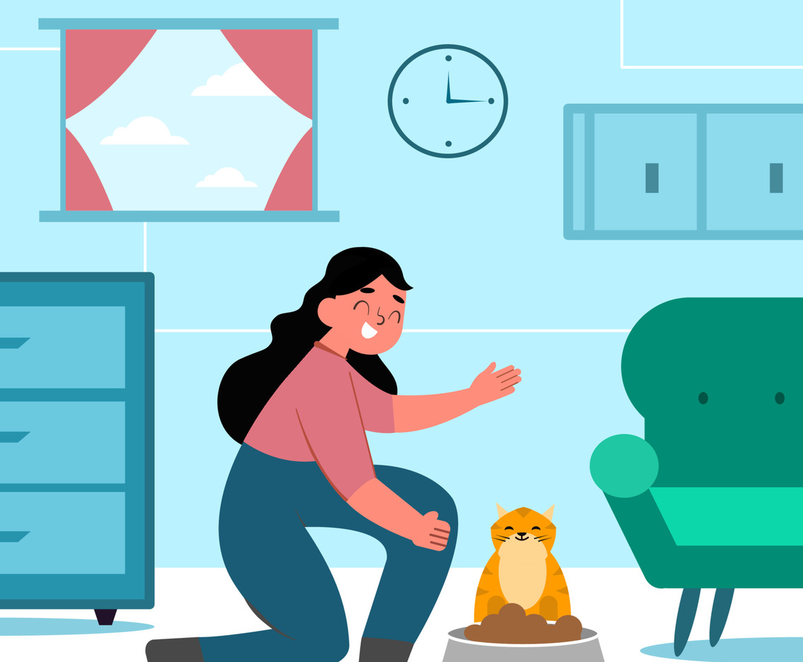 Flat Children With Pet Illustration