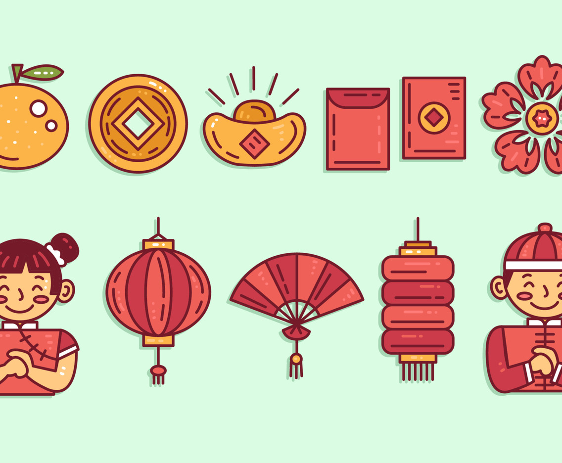 Chinese New Year Gong Xi Fa Cai Icon Set