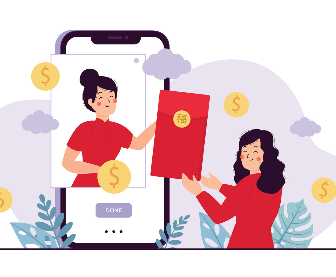 Women Sending Red Packet Online to Celebrate Chinese New Year