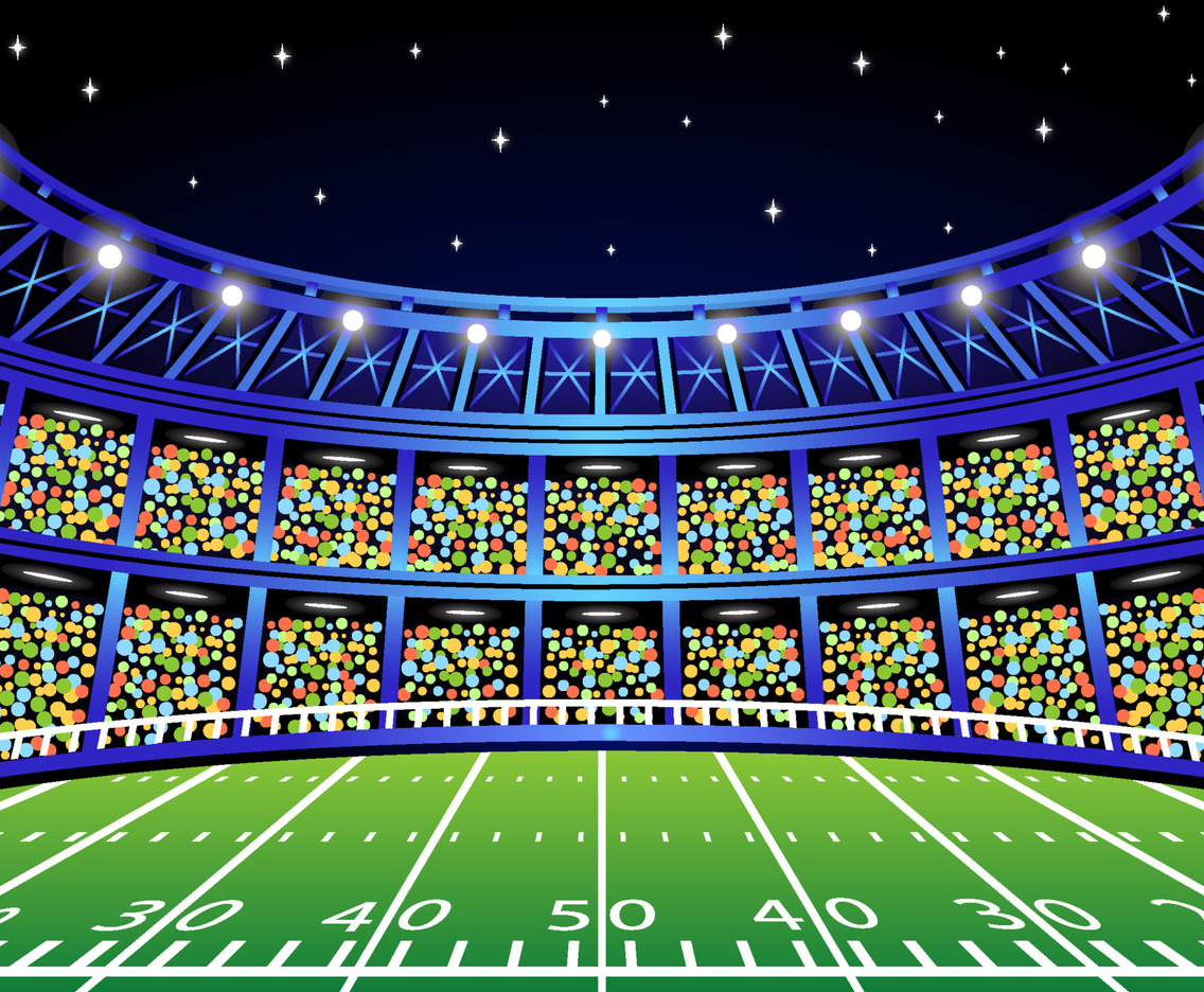 Colorful View of Super Bowl Field at Night
