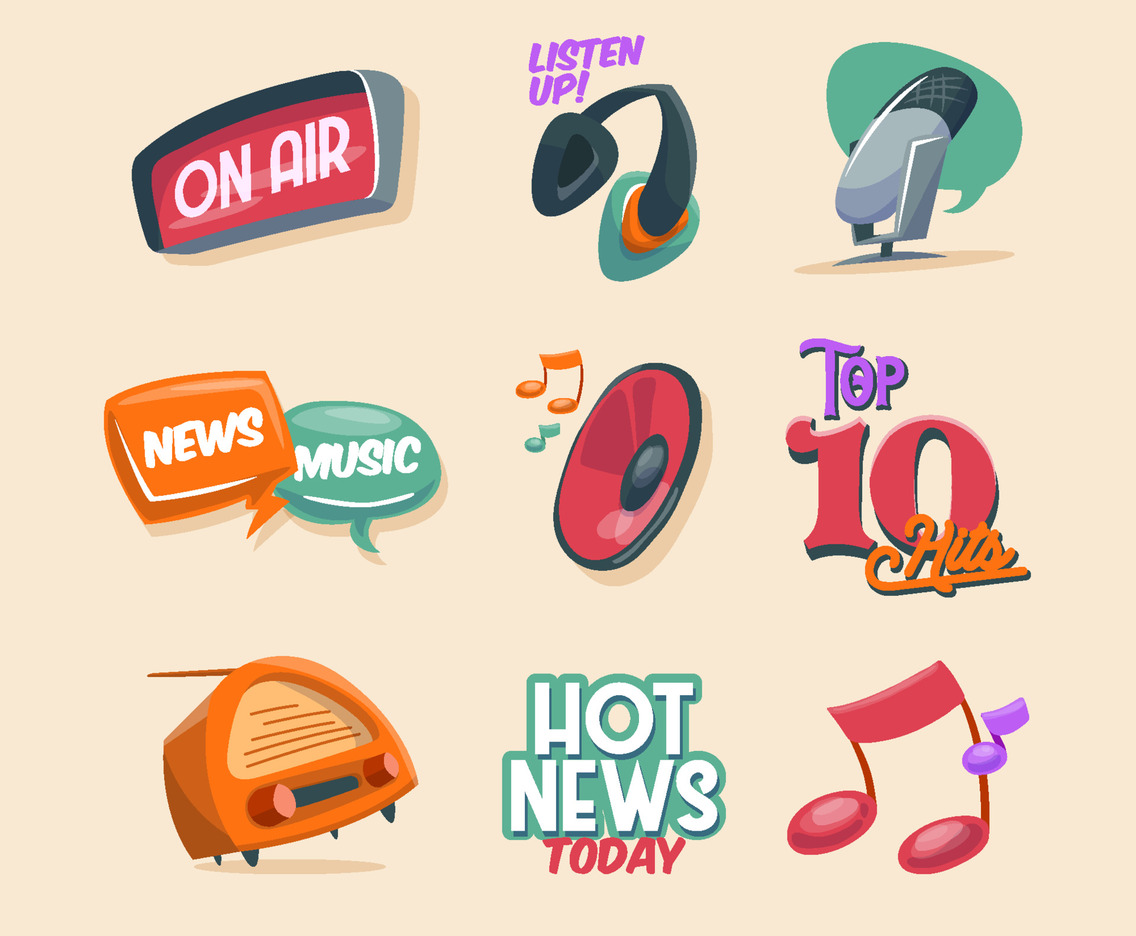 Sticker Set of Radio Day