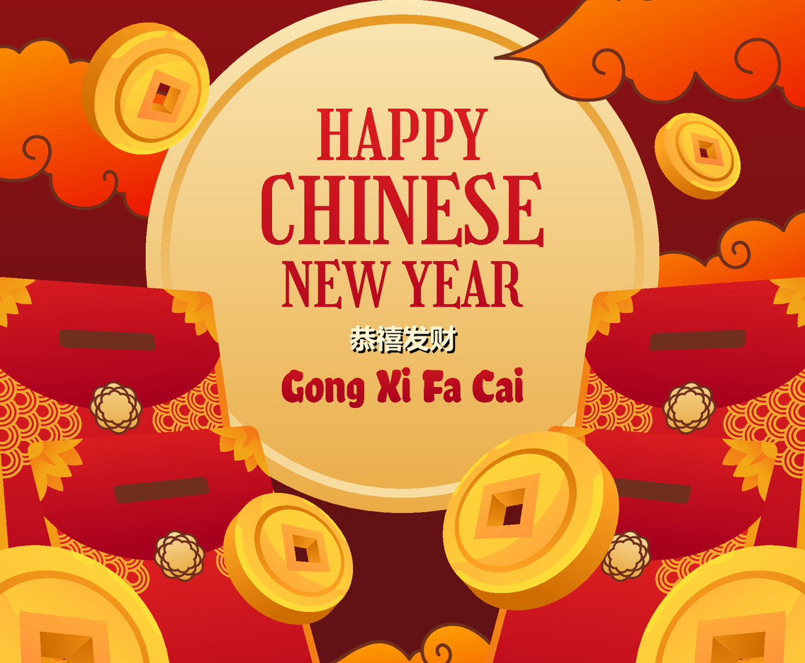 Coin and Red Pocket Chinese New Year Concept