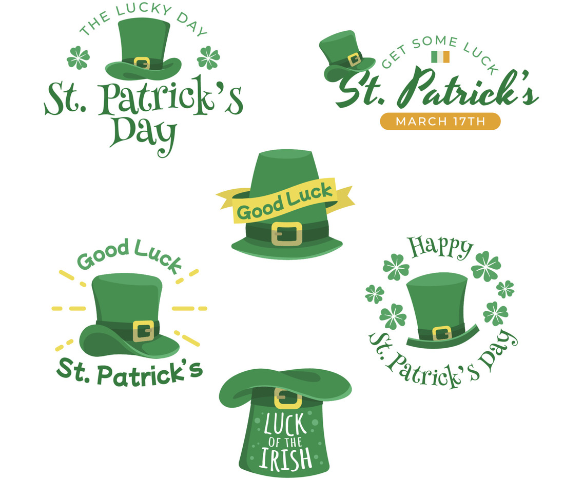 Set of St Patricks Day Quotes Sticker With Hat Element