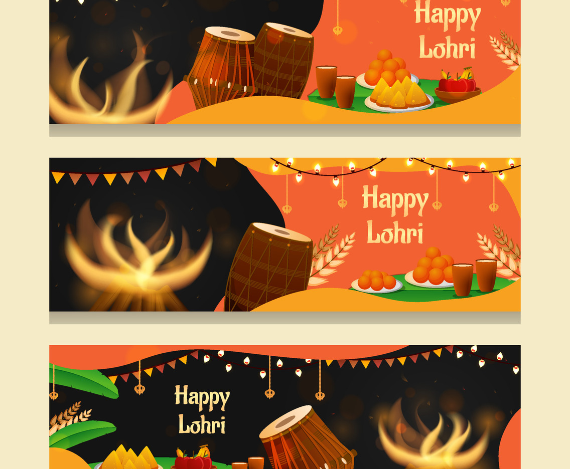 Happy Lohri Festival Banner Set