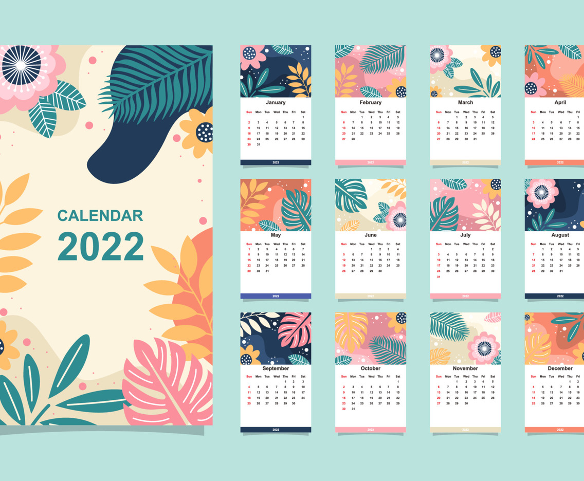2022 Floral Calendar Template