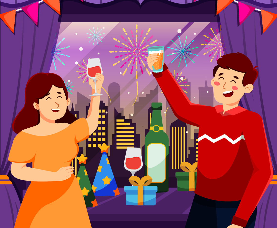 Couple Celebrating New Year Party at Home