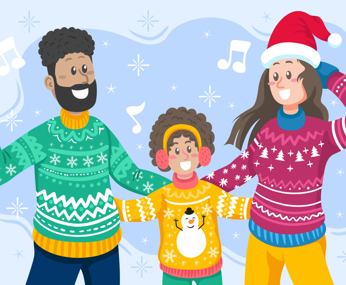 Happy Family Wearing Uglysweater Illustration