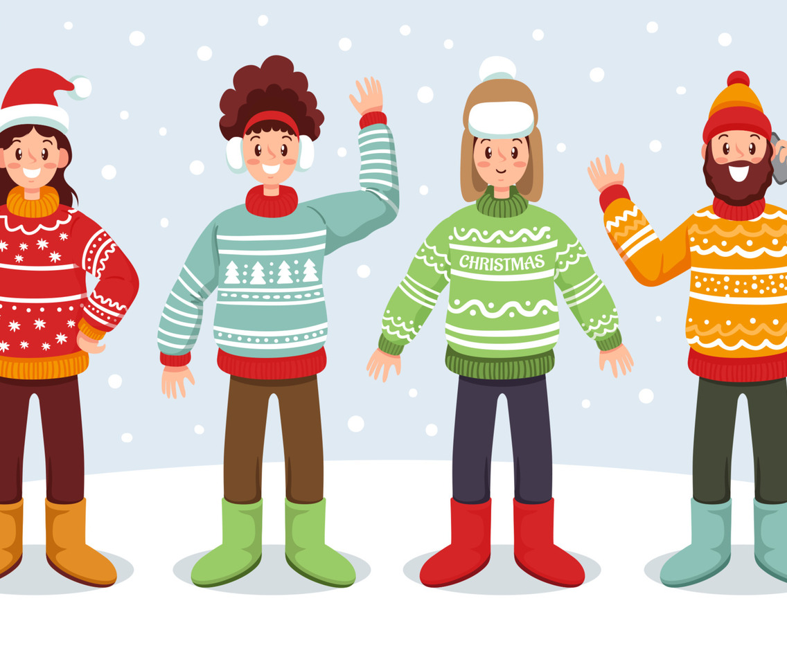 Happy People Character Wearing Colorful Uglysweater