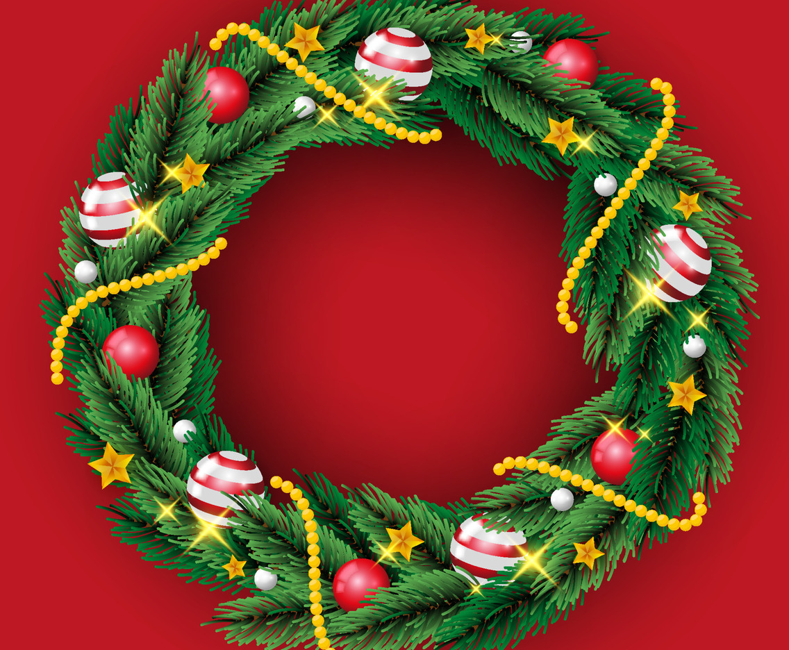 Beautiful Realistic Christmas Wreath with Decorations