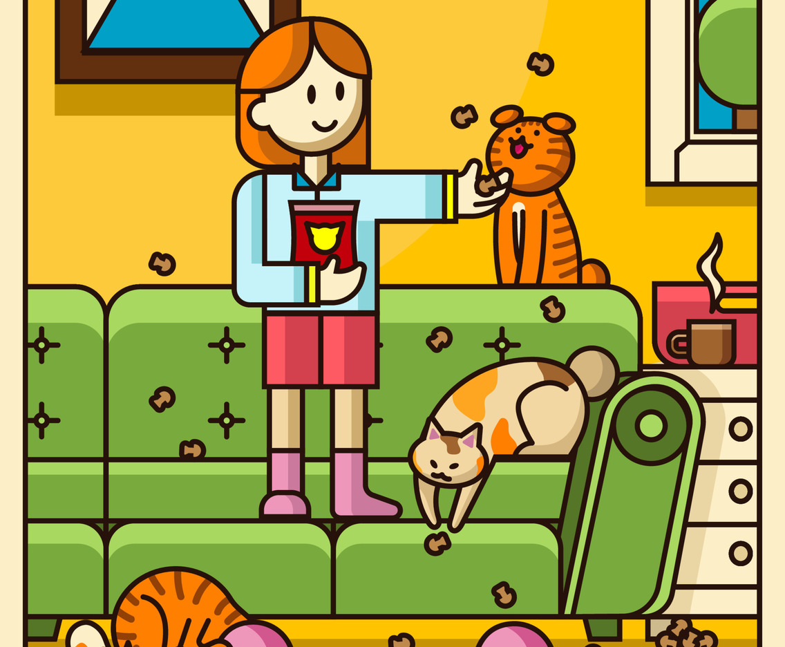 Children Playing with Her Cats at Home