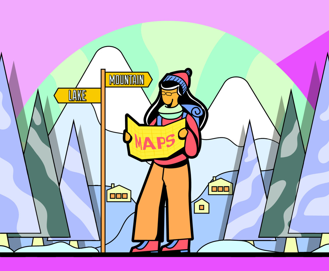 Female Adventurer Reads a Map