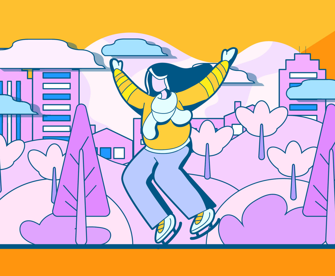 Character of Skating Happy Woman