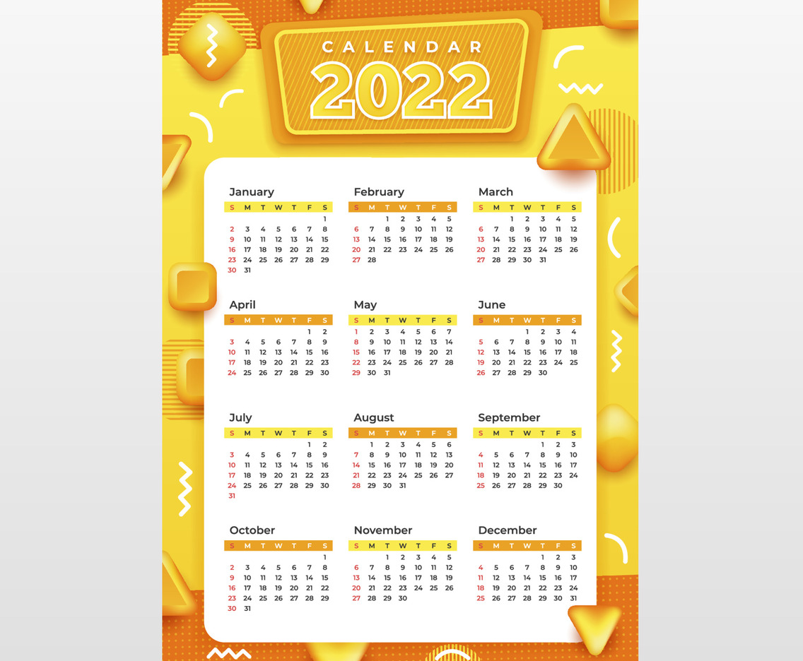 2022 Yellow Calendar Template