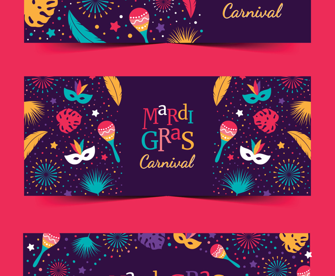 Colorful Mardi Grass Carnival Banner Collection