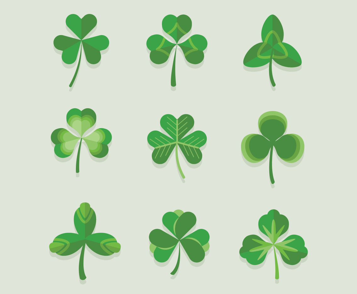 Icon Set of Green shamrock leaves