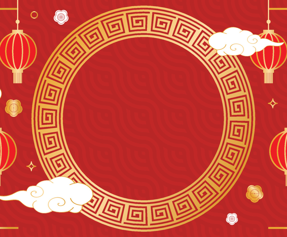 Circle Frame Chinese New Year with Lantern Ornament and Red Background