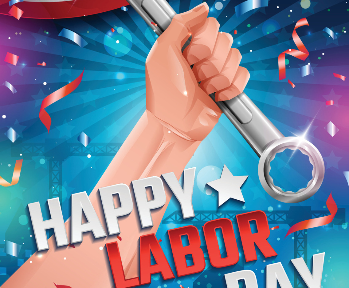 Happy Labor Day Poster Concept with Worker Hand Holding a Wrench