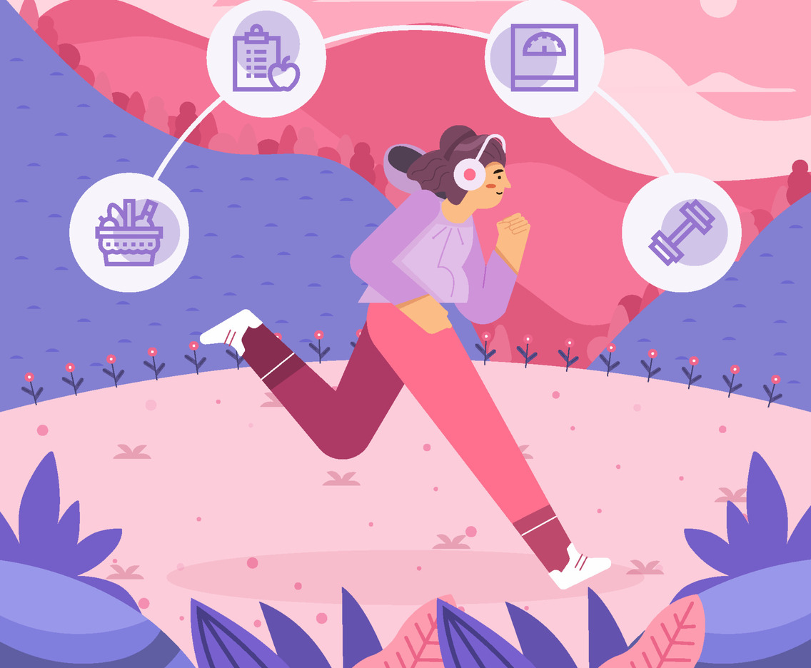 Girl Jogging While Listening Music Concept