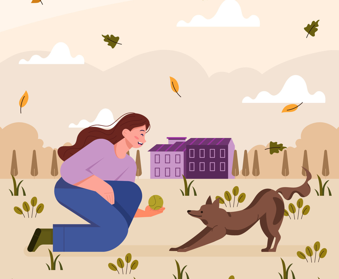 Woman Play Ball With Her Dog Concept