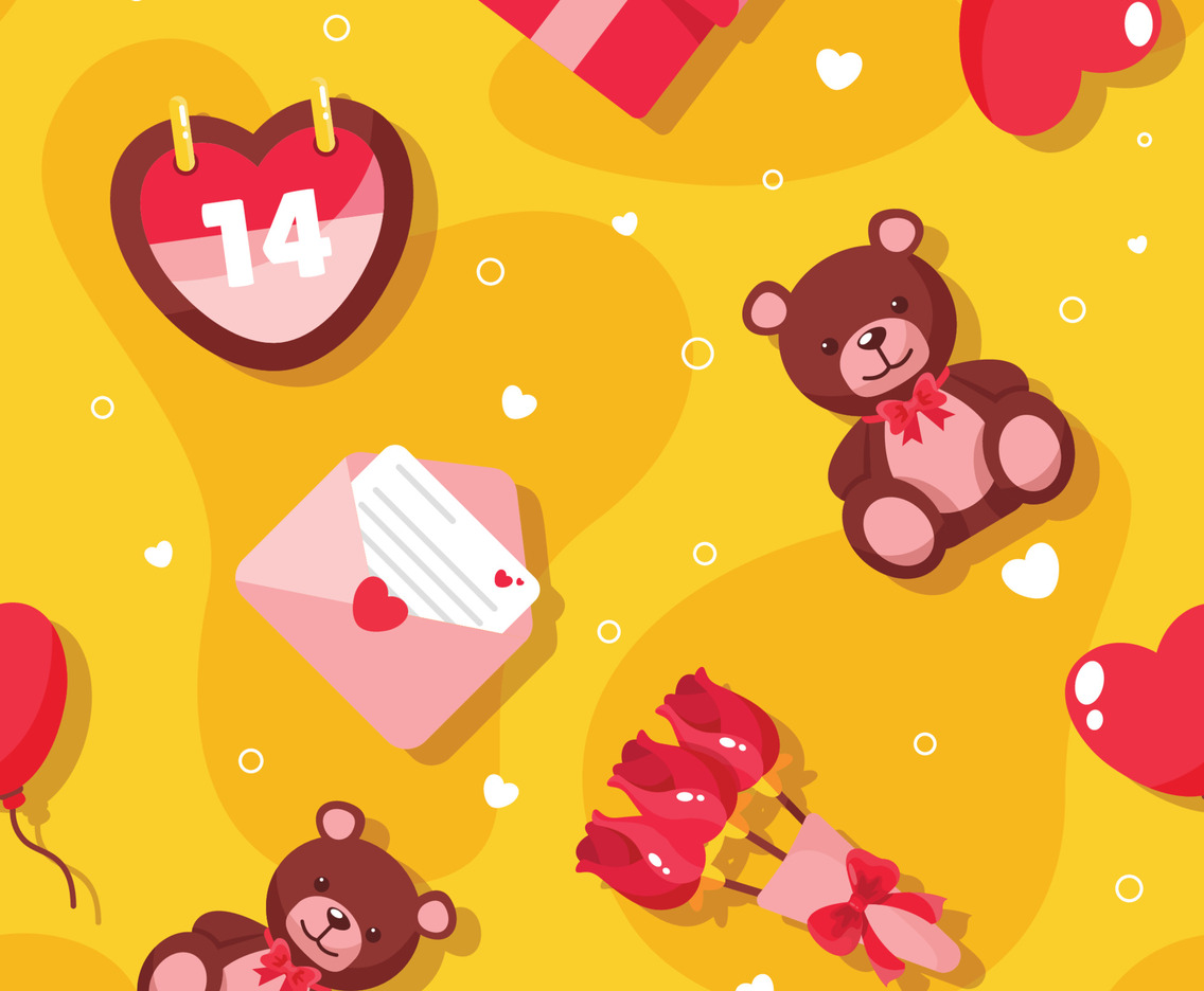 Teddy Bear Valentine Theme Seamless Pattern