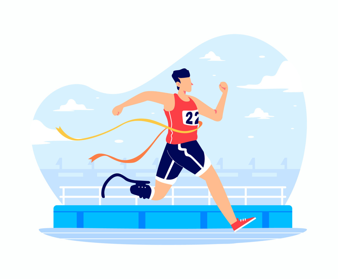 Paralympic Athlete Running Through Finish Line