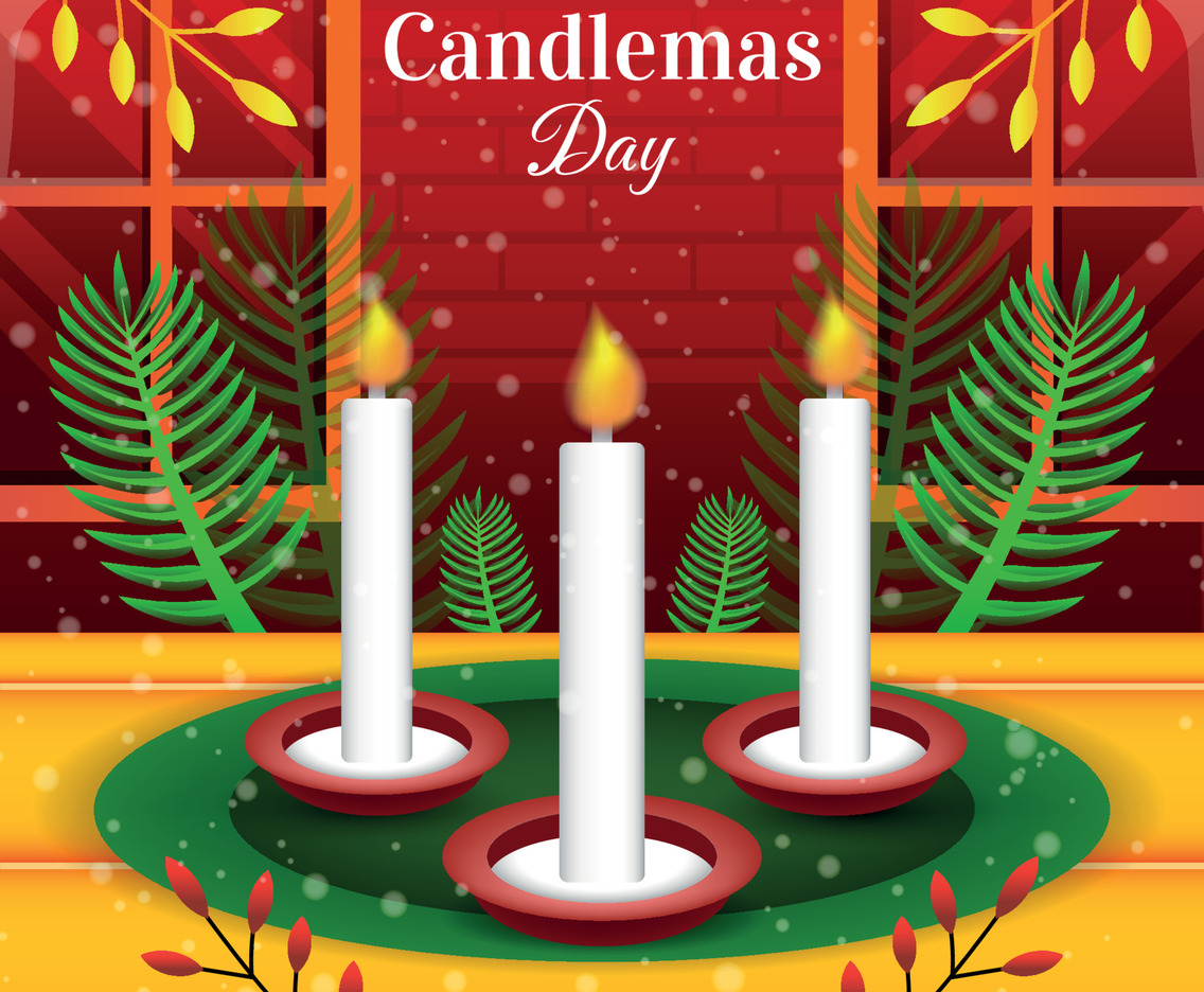 Candlemas Day with Candle and Leaf Background Template