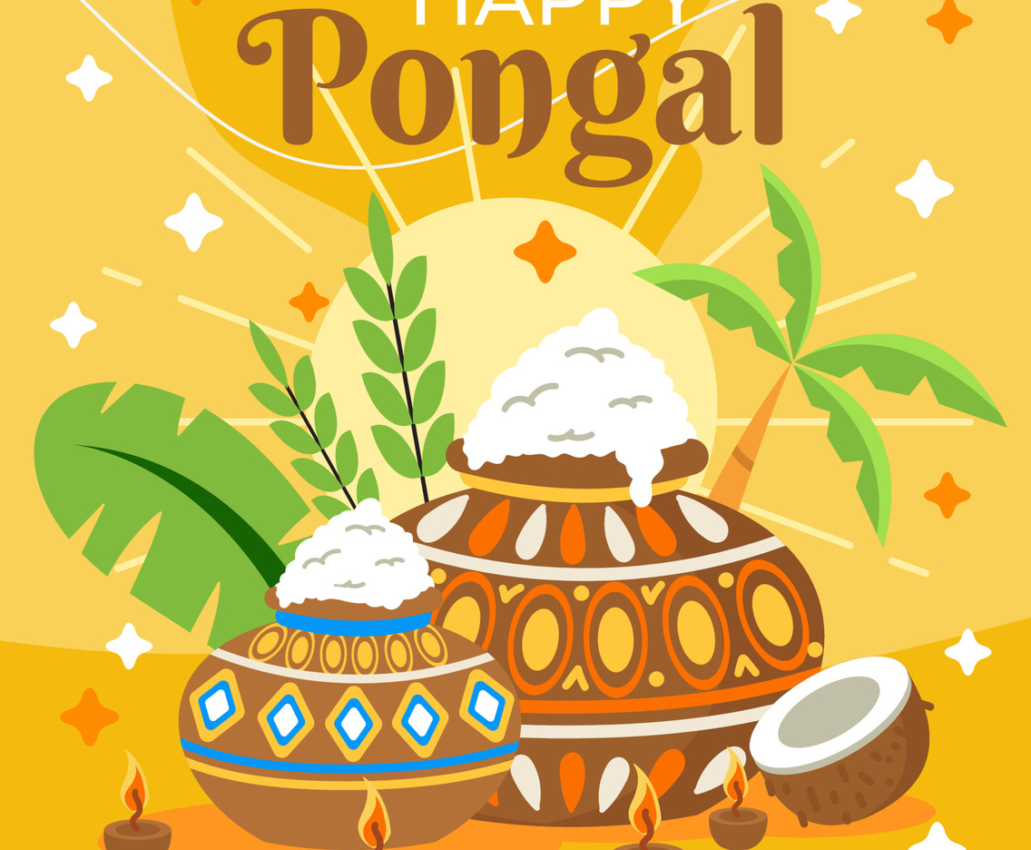Celebration of Pongal with Colorful Festivity Elements