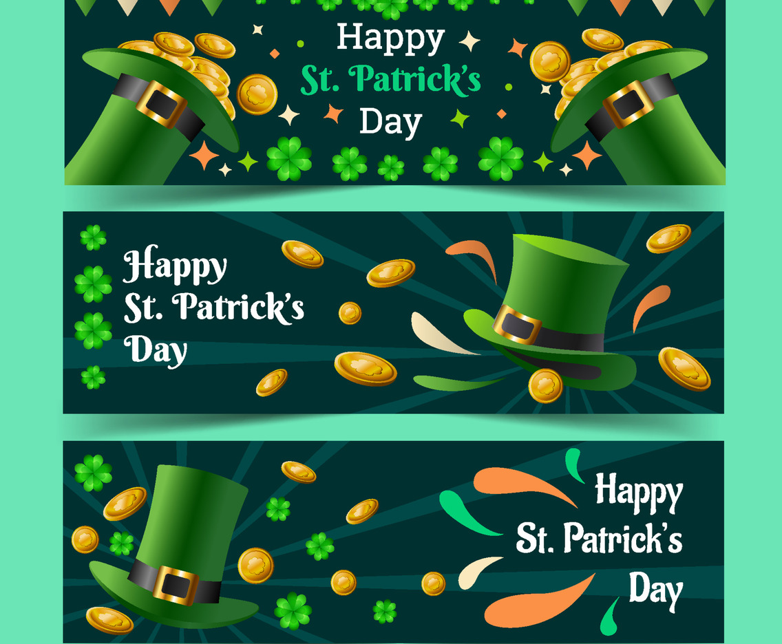 St Patrick's Hat with Gold Coins Banner Set