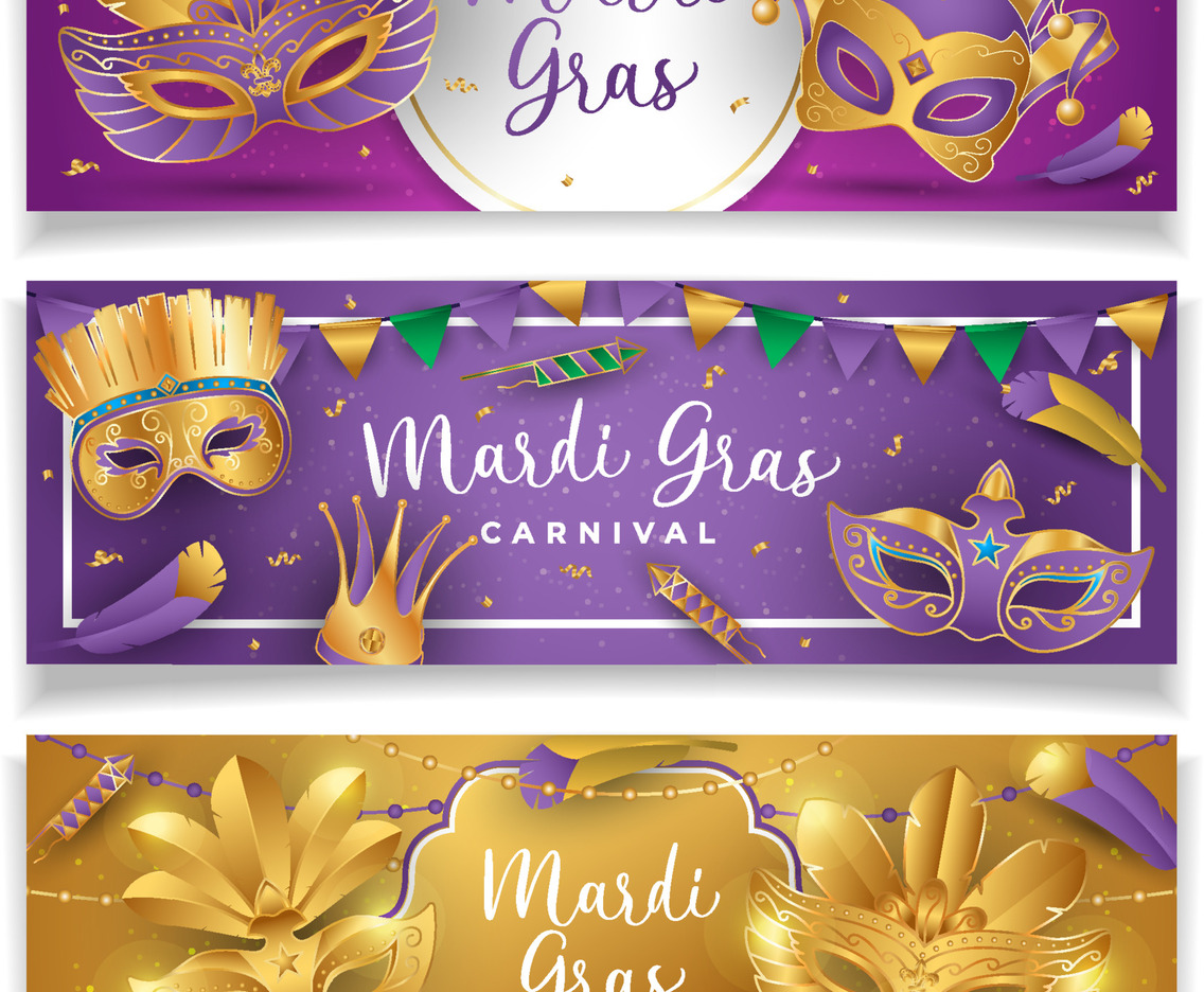 Mardi Gras Carnival Banner Set Vector Design Illustration
