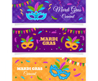 Flat Colorful Mardi Gras Mask Banner Collection