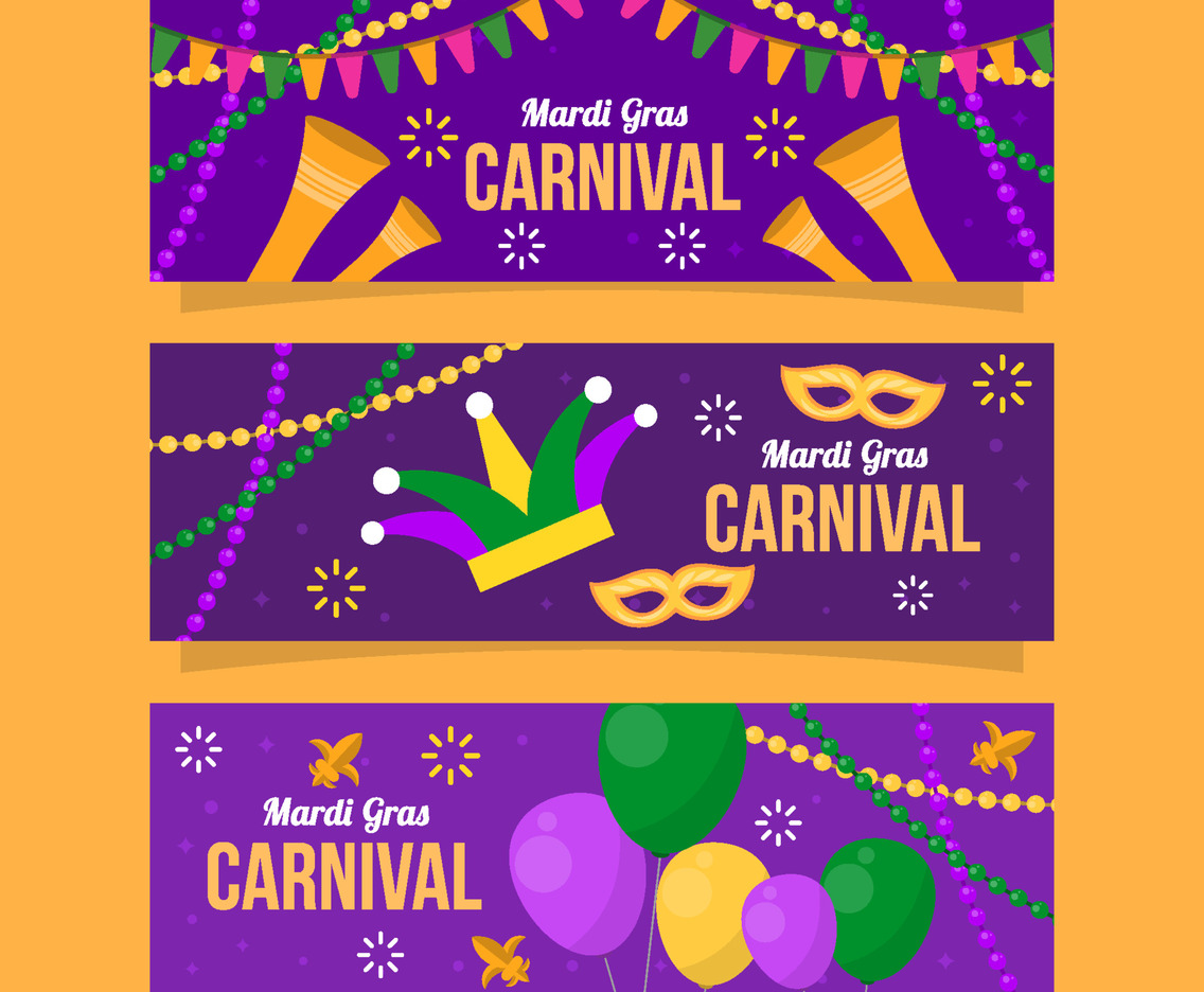 Colorful Mardi Gras Carnival Banner Collection