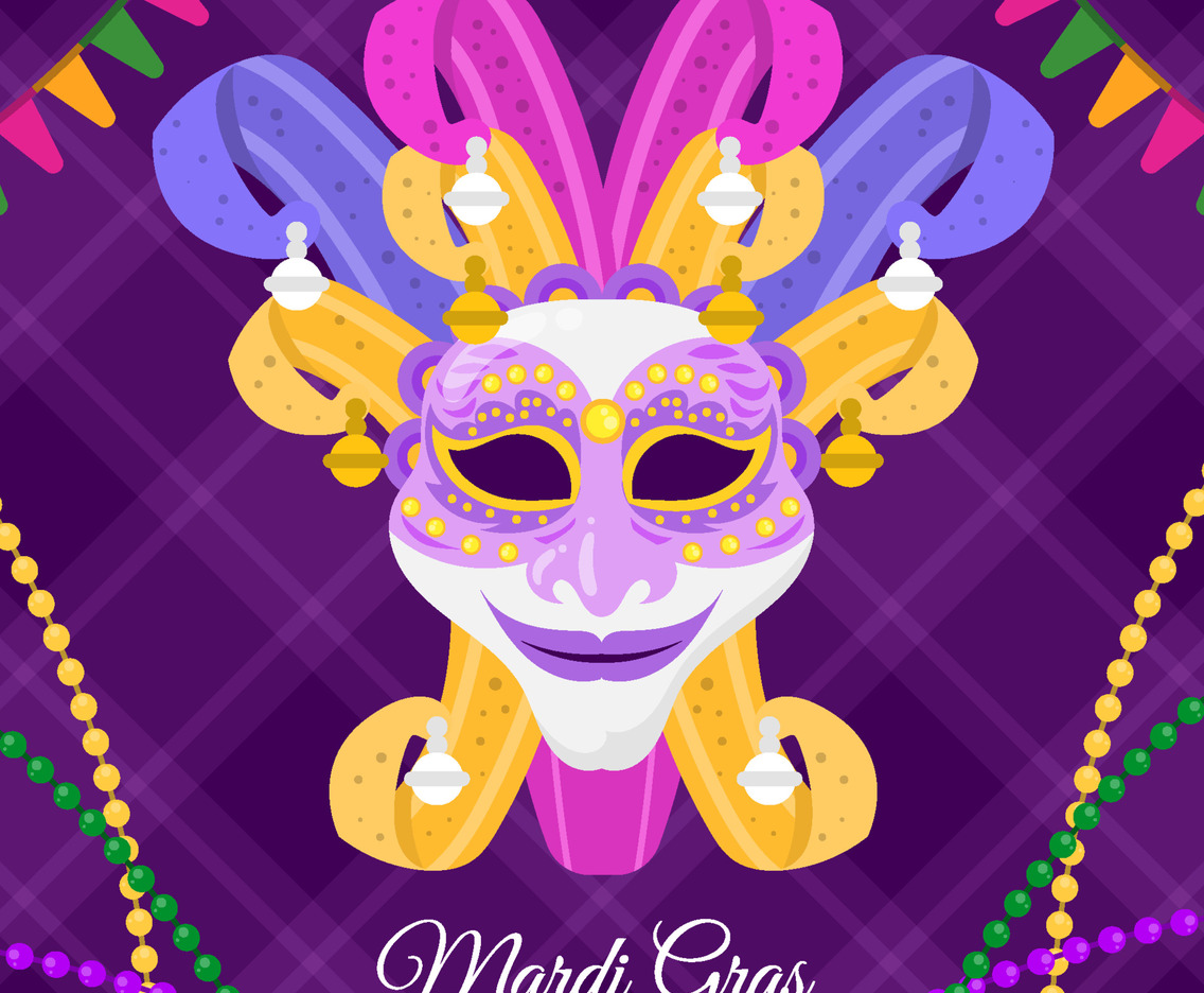 Flat Colorful Mardi Gras Carnival Mask
