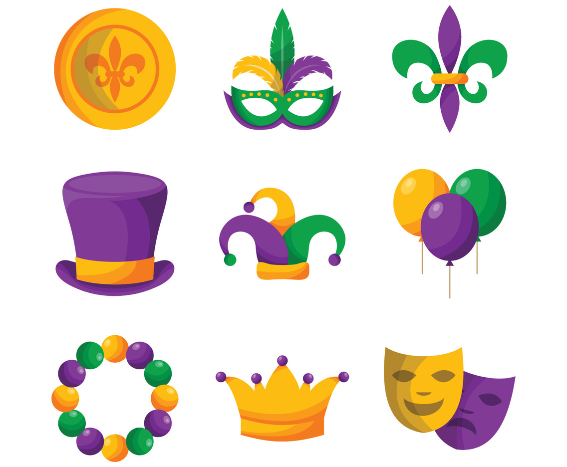 Mardi Gras Carnival Festival Colorful Doodle Icon Collection