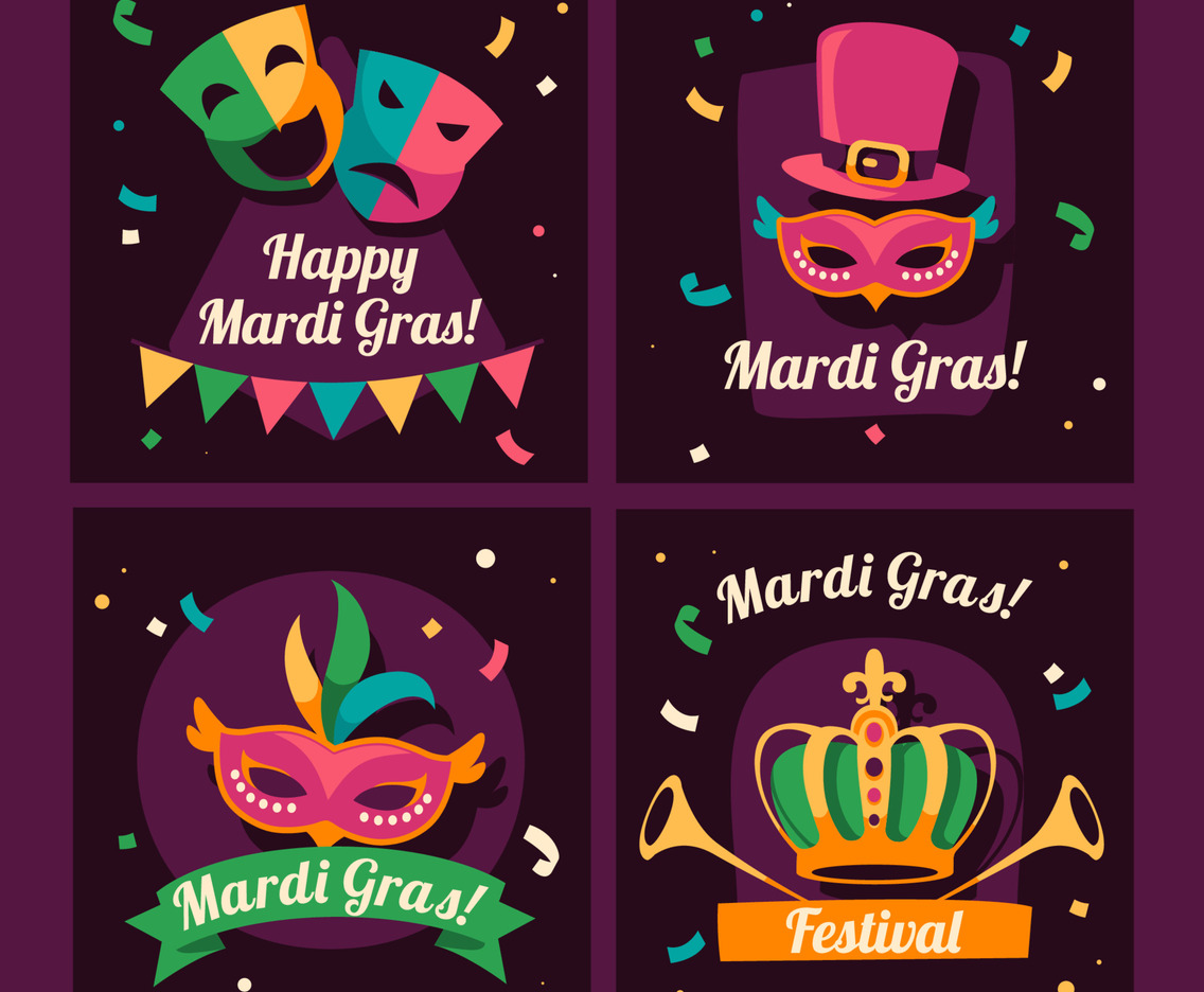 Colorful Mardi Grass Mask Social Media Template