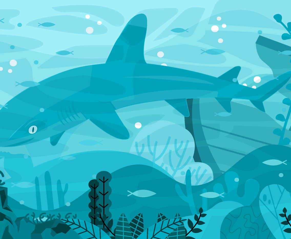 Shark In The Ocean With Sea Life Background