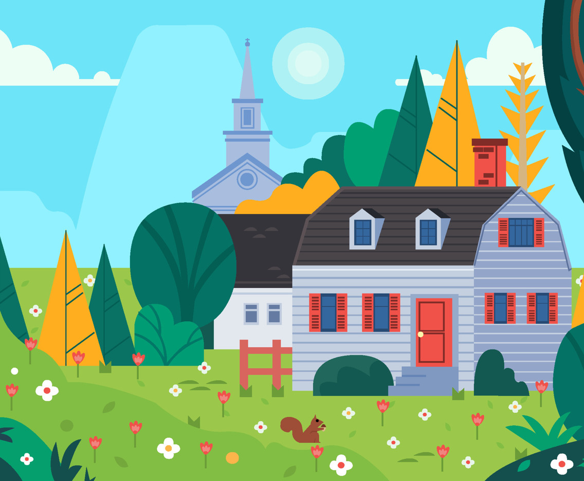 Colorful Countryside House In Spring Forest Concept