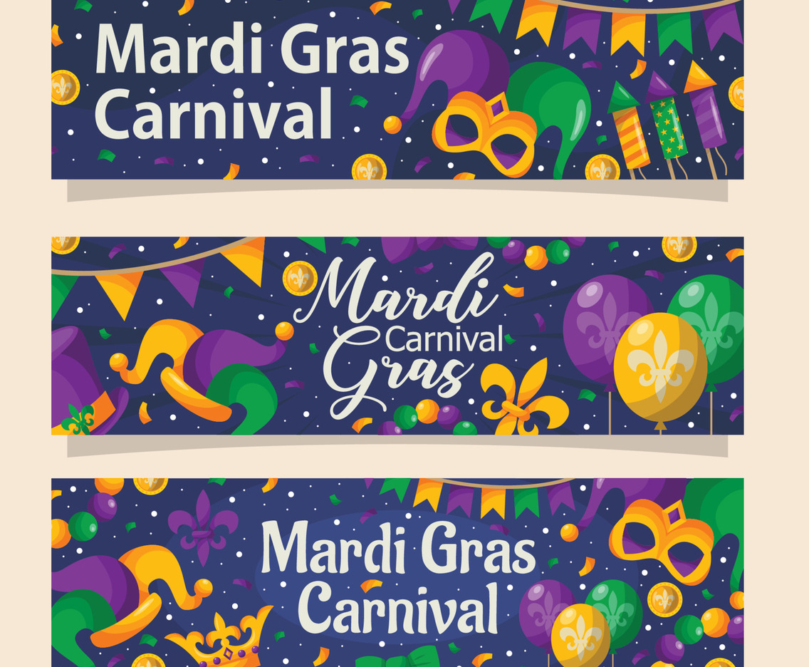 Mardi Gras Carnival Festival Colorful Doodle Element banner Collection