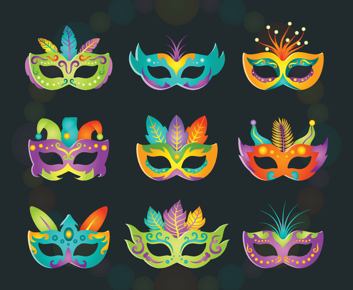 Mardi Gras Mask Icon Template Set