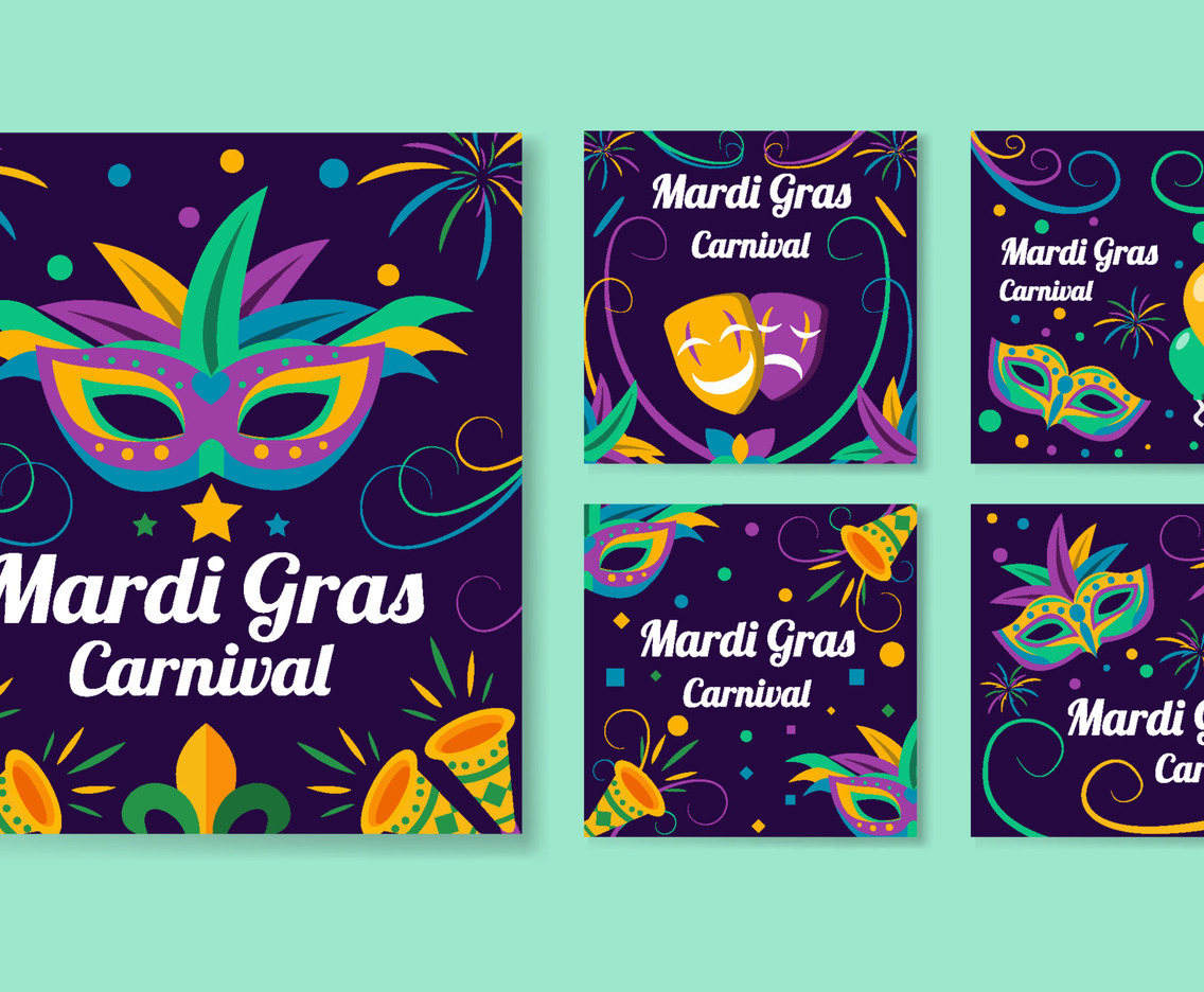 Colorful Mardi Gras Carnival Social Media Posts