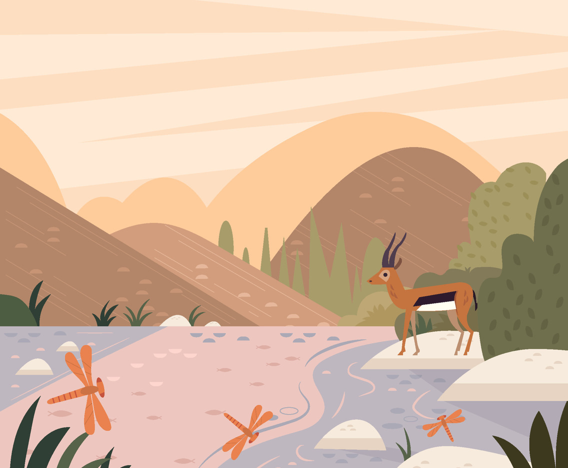 Deer Stand On Side Of River Bank Concept