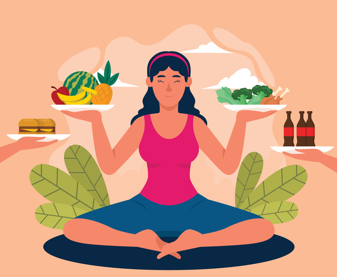 A Women Doing Yoga by Holding A Food