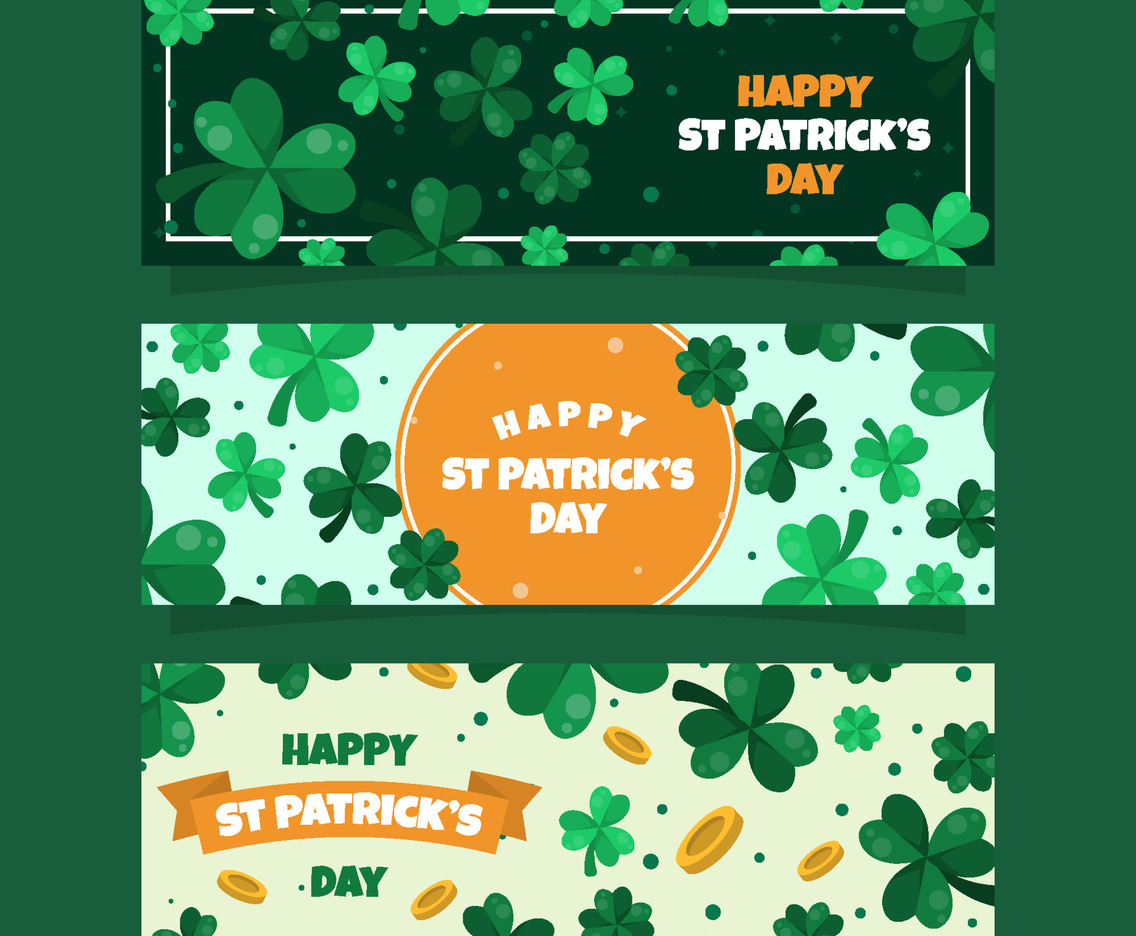 Flat St Patricks Day Shamrock Clover Banner Collection