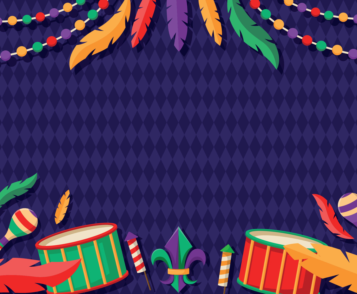 Mardi Gras Festival Background Decoration with Feathers