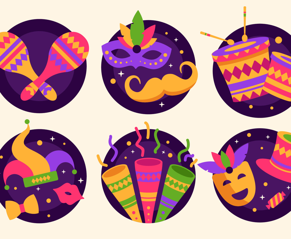 Colorful Mardi Gras Carnival Icon Sticker Collection
