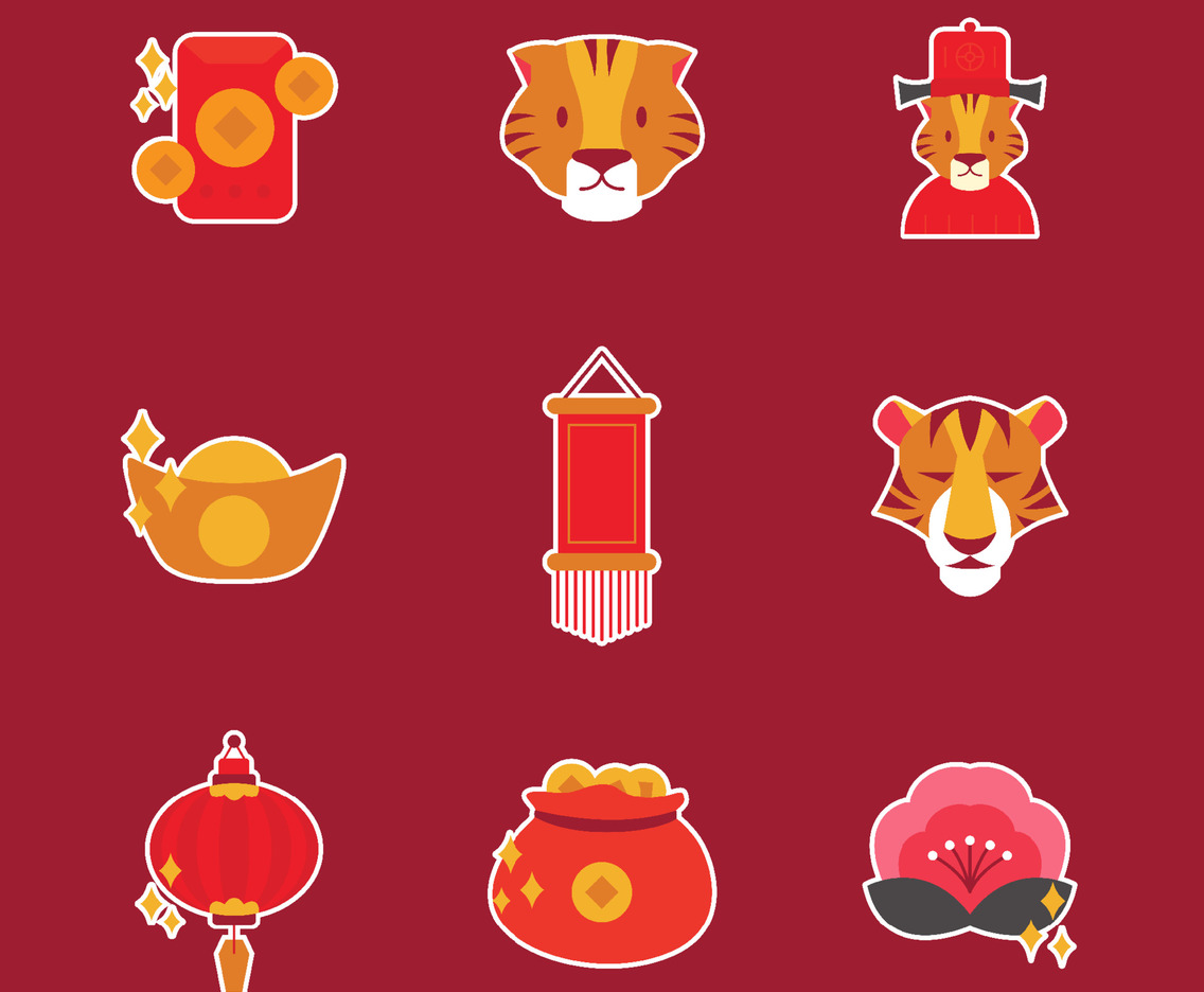 Happy Chinese New Year of Water Tiger Icon Set